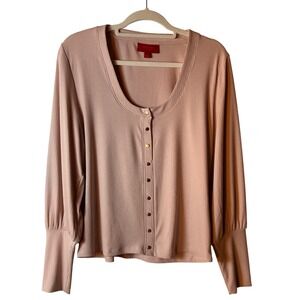 Jennifer Lopez Ribbed Long Sleeve Button design Blouse Top Rose Gold XL